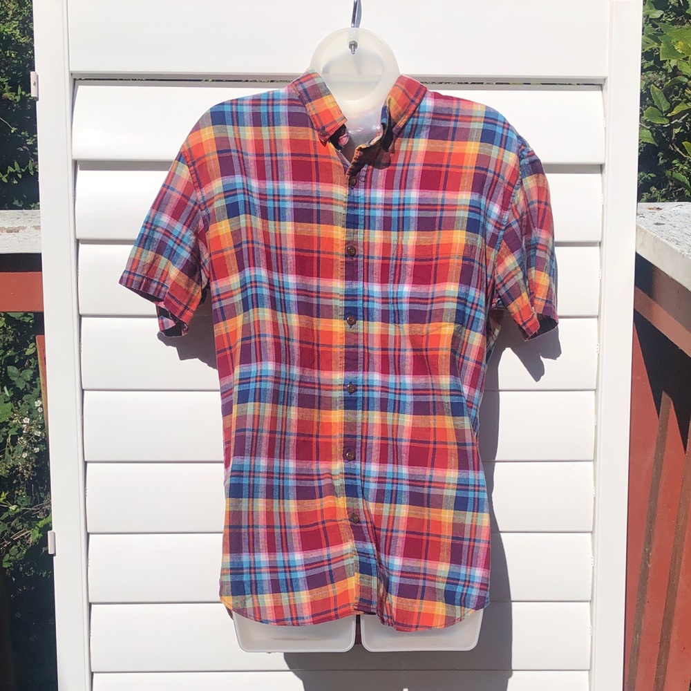 J. Crew Factory Multicolor Plaid Short-Sleeve Button-Down Shirt